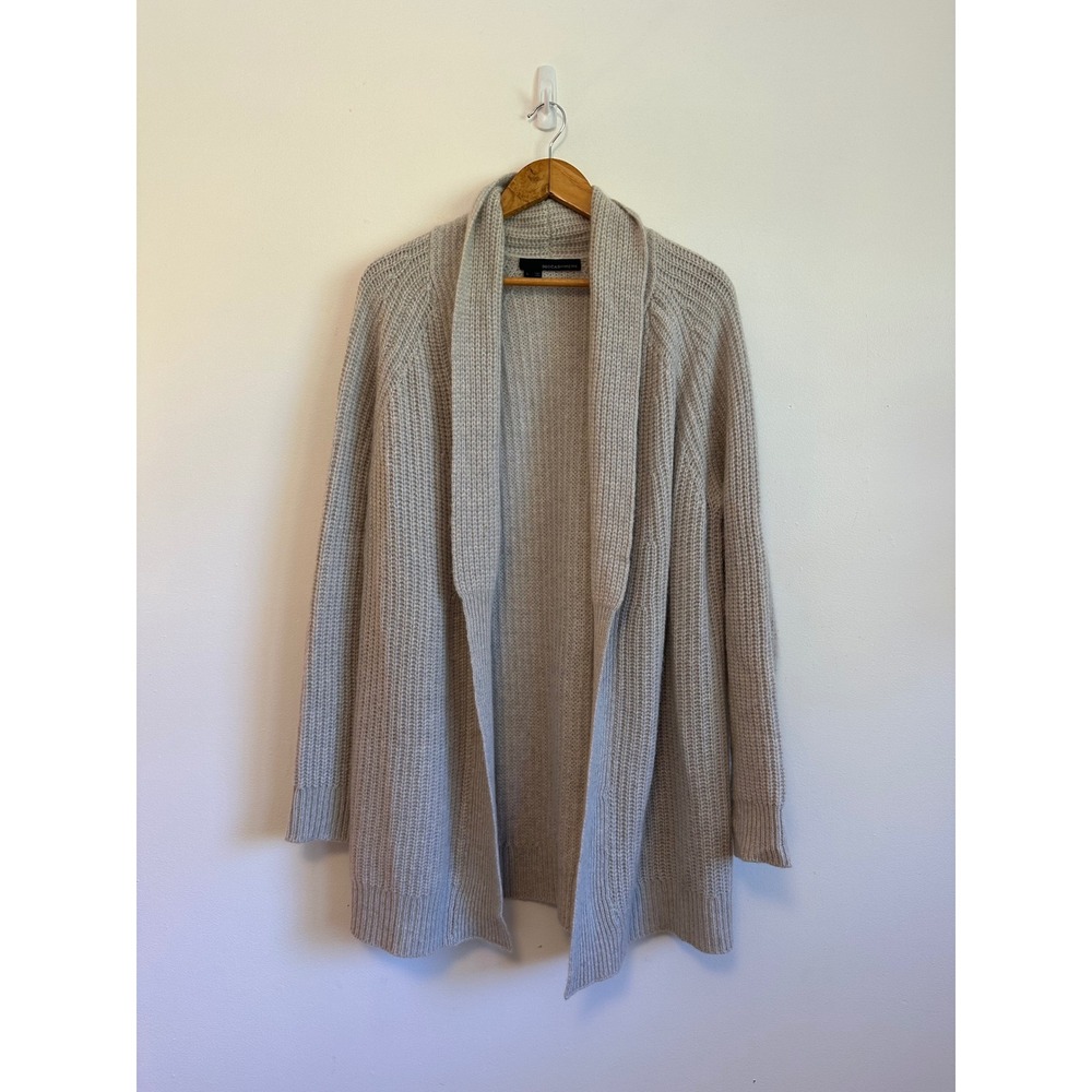360 Cashmere Gray Ribbed Shawl Collar Open Front Cardigan | Size Large